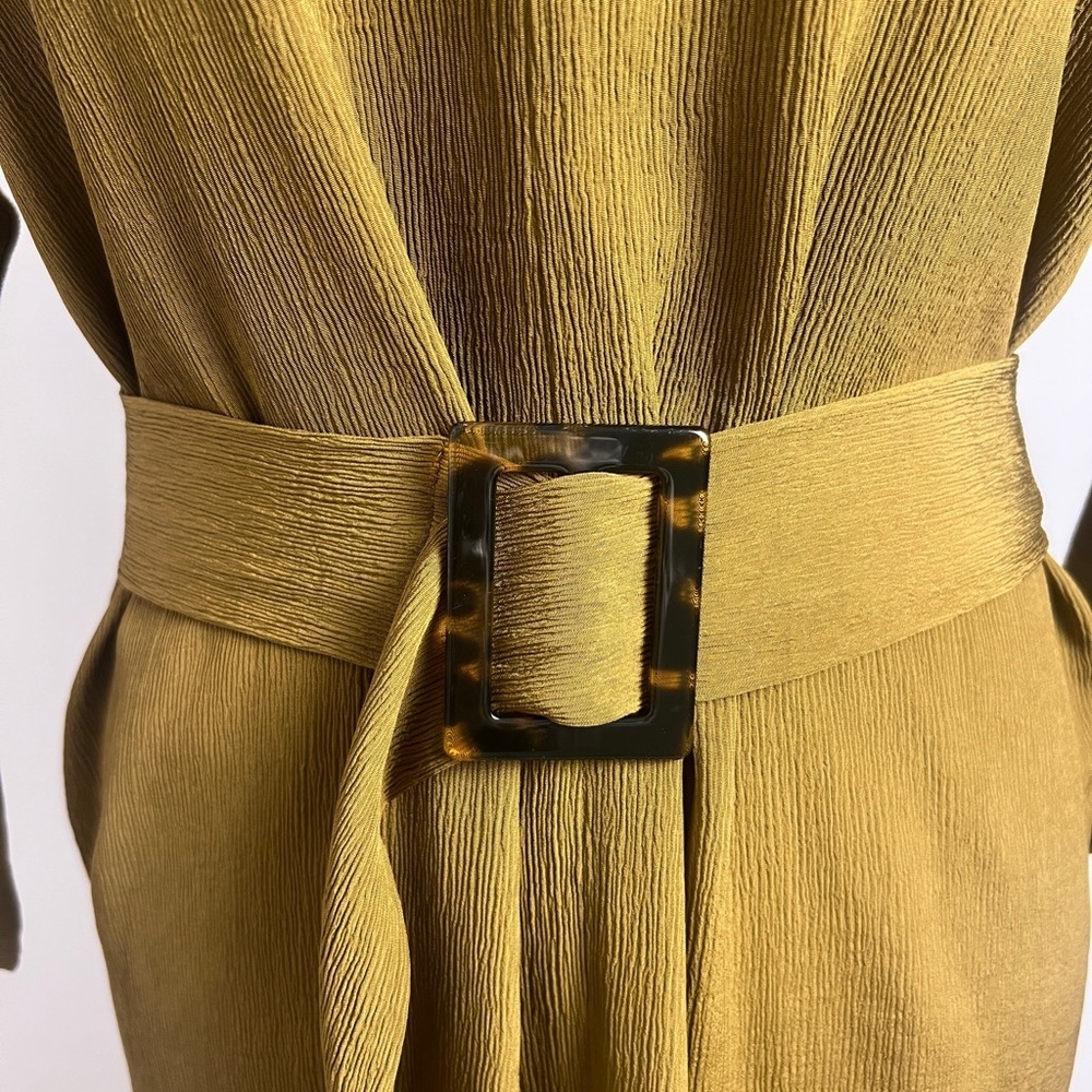 Massimo Dutti Size 4 Olive Green Chic Minimalist Textured Knee Length Dress‎ - Picture 4 of 9